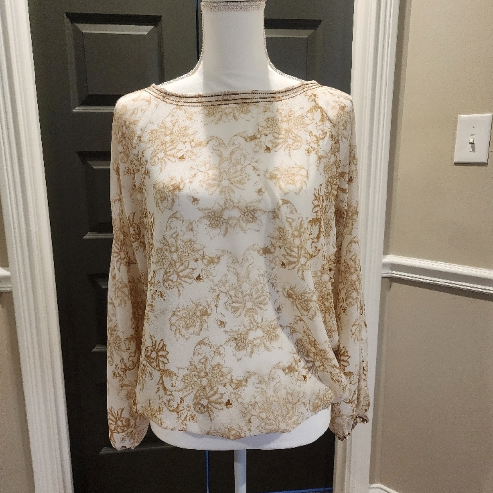 Cream and Gold Embellished High Neck Blouse